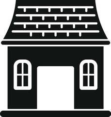 Poster - black solid icon of a small house with big garage door, perfect for web and mobile