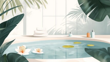 Poster - Tranquil spa scene illustrated in an artistic poster design.