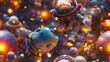 © TranNgoc - Gnomes in astronaut suits floating through space, surrounded by glowing planets, stars, and rockets, with vibrant cosmic colors, soft glowing light, and whimsical details,