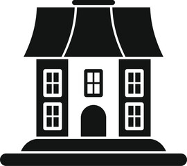 Poster - Black and white icon of a detached house with a chimney on the roof, representing concepts such as real estate, family life, and home ownership