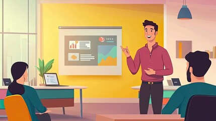 Poster - Man Presenting Data to Colleagues in an Office Setting