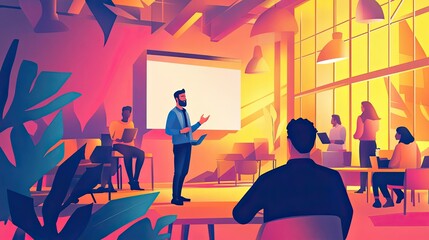 Poster - A Man Giving a Presentation in an Office Setting