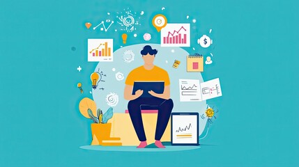 Poster - A Person Sitting on a Stool Analyzing Data and Charts