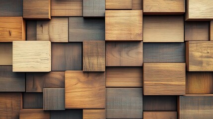 Wall Mural - Textured Wooden Blocks in Varying Shades and Sizes