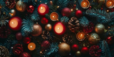 Wall Mural - A Christmas tree with many candles and ornaments