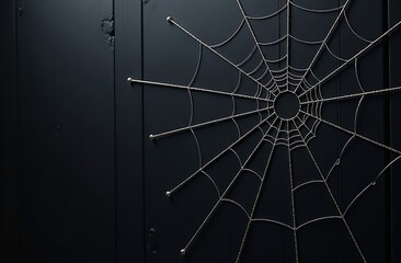 Spider web silhouette against black wall - halloween theme dark background