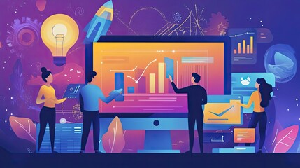 Poster - Business Team Analyzing Data on Computer Screen with Graphs and Charts