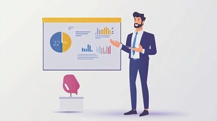 Poster - Businessman Presenting Data on a Whiteboard with Graphs and Charts