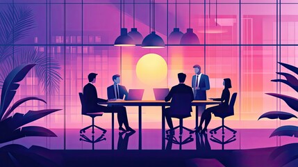 Poster - Silhouette of Business People Meeting in a Modern Office