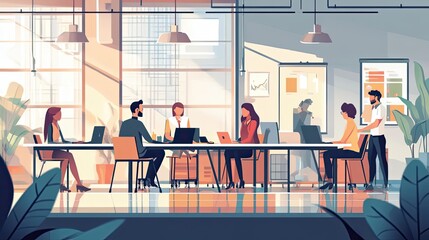 Poster - Businesspeople Working at Desks in a Modern Office