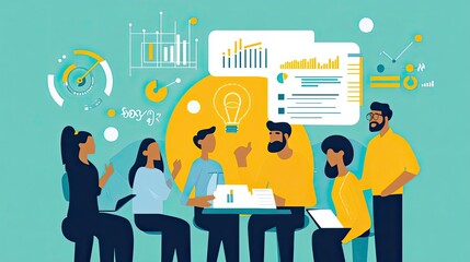 Poster - Diverse Team Brainstorming and Analyzing Data with Charts and Graphs