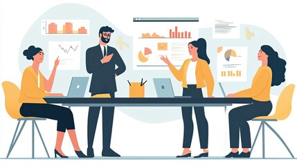 Poster - Business People Meeting Around a Table Discussing Data Charts