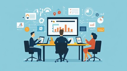 Poster - Business Professionals Analyzing Data and Charts in a Meeting