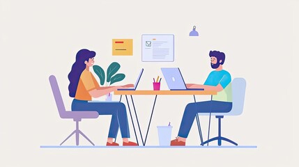 Poster - Two People Working at a Desk with Laptops