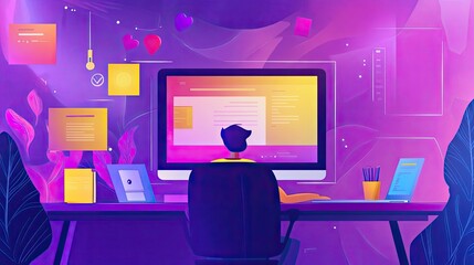 Poster - Person Working at a Desk with a Computer and Papers
