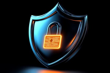 Leinwandbilder - Minimalist cybersecurity shield icon, with a simple glowing lock and abstract code lines symbolizing ethical hacking in a clean, geometric style