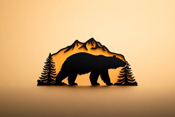Aufkleber - Minimalist bear and mountain silhouette, representing nature and wildlife in a clean, simple design