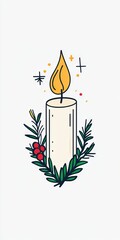 a festive illustration of a candle surrounded by holiday decorations and greenery, perfect for seaso