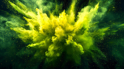 Wall Mural - an explosion of an acidic powdery substance of green color. an explosion of green color with a lot o