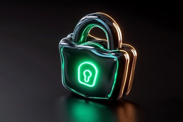 Poster - Minimalist ethical hacking icon, with a simple glowing green lock symbol representing cybersecurity and system protection