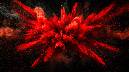 Wall Mural - A bloody explosion. A juicy red explosion with dust and plasters. The concept of infection. A burst of orgasm. Abstract red smoky background. The explosion is so strong