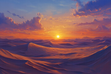 Wall Mural - Sunrise Over a Desert Landscape with the Sun Rising Above the Sandy Expanse