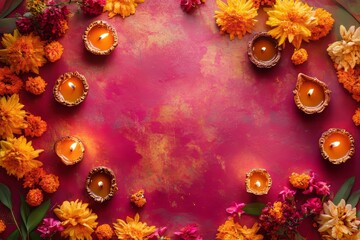 Sticker - Overhead view of Diwali props with diyas and flowers