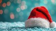 © BGSTUDIOX - macro shot of santa clauss hat, blended mint green background, vibrant red color, subtle shine, stylish card composition with text area.