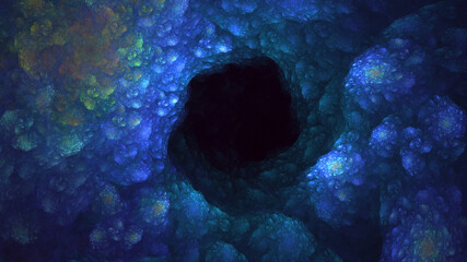 Poster - 3D manual rendering abstract fantasy light fractal background. Its not AI Generatd illustration.