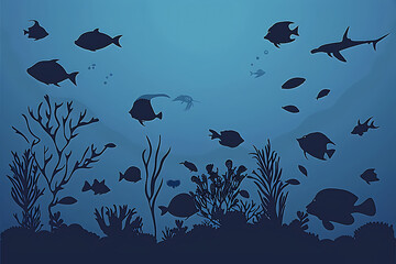 Wall Mural - Underwater background with various sea views. Underwater scene. 