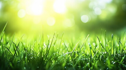 Canvas Print - Beautiful Sunlit Green Grass with Soft Bokeh Effect