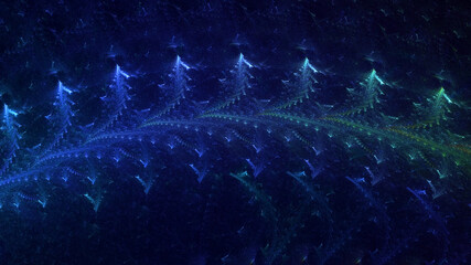 Poster - 3d manual rendering abstract blue fractal light background. its not ai generatd illustration.