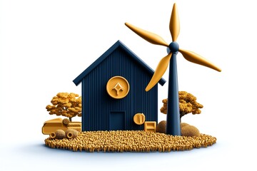 Aufkleber - Simple wind turbine and farm icon, representing clean energy integration in rural development using abstract shapes
