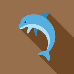 Poster - Blue dolphin jumping in the air, designed in a flat design style with a long shadow