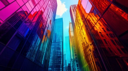 Aufkleber - A vibrant photo of a city skyline with financial district buildings, symbolizing the connection between urban development and business growth, perfect for corporate branding