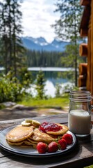 Poster - A plate of pancakes with strawberries