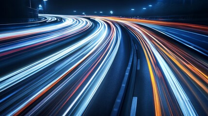 Poster - abstract motion blurred lines and curves on a dark background, showcasing dynamic light trails creat