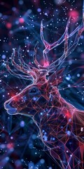 Poster - Reindeer made of interconnected, glowing lines.