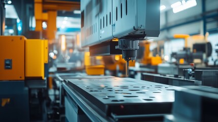 Poster - advanced machinery in a manufacturing facility performing precision cutting and shaping tasks during