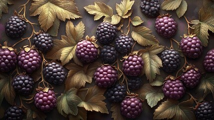 Sticker - Golden Leaves and Ripe Blackberries: A Still Life Photography