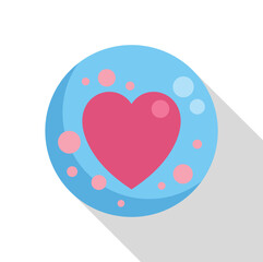 Canvas Print - Illustration of a big pink heart floating on a blue bubble with small pink hearts around, in flat design with long shadow