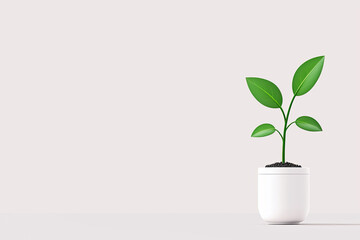 A minimalist plant in a white pot, symbolizing growth and freshness, perfect for nature-themed designs and wellness concepts.