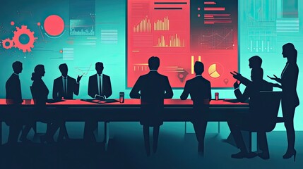 Poster - Silhouettes of business professionals analyzing data during a meeting