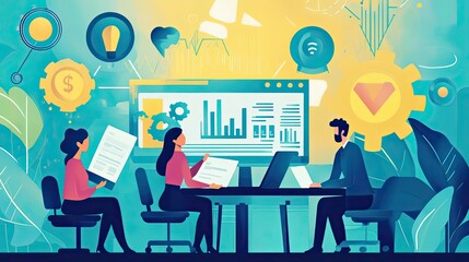 Poster - Businesspeople Analyzing Data and Charts in a Meeting