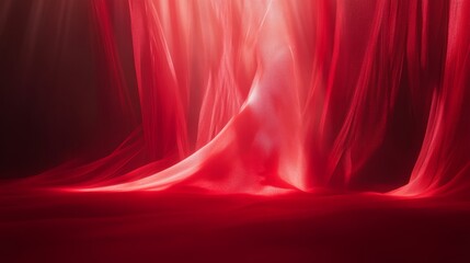 Poster - Soft red light diffusing through abstract shapes, creating an ethereal and calming effect against a dark red backdrop