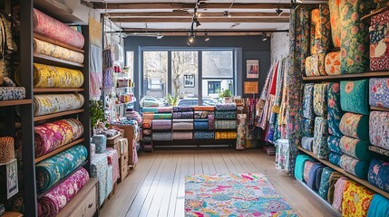 Wall Mural - Colorful Fabric Rolls in a Well-Lit Shop