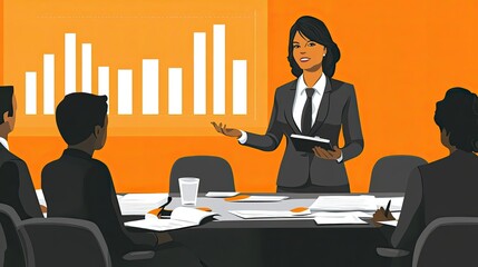 Poster - Businesswoman Presenting Data to Colleagues During Meeting