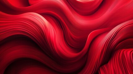 Poster - Vibrant red waves and curves with a smooth transition to a dark red background, creating a sense of depth