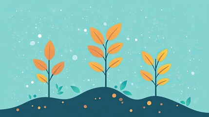 Poster - Three Simple Trees with Yellow Leaves Against a Light Blue Sky with White Specks
