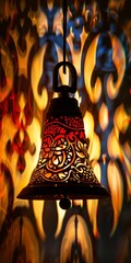 Poster - A beautifully crafted hanging lantern casting warm light and intricate shadow patterns, creating a cozy and artistic ambiance.